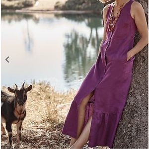 J Jill linen maxi dress sleeveless purple Linen Button-Front Maxi Dress